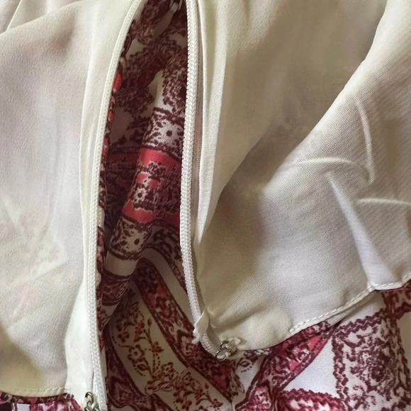 Skies‎ Are Blue Maxi Dress Bohemian Red White Spaghetti Strap Slit Lined Large - Picture 15 of 16